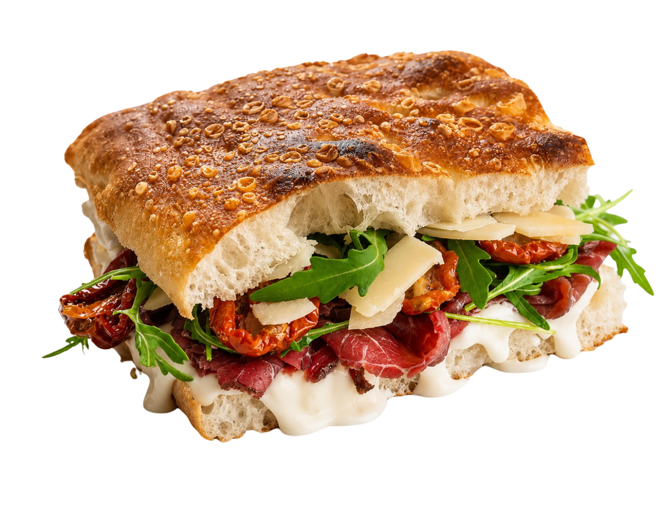 Focaccia bresaola, rucola e grana